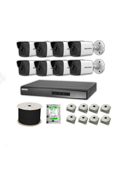Hikvision 2mp Mikrofonlu 8 Kameralı 1tb Disk Tak Çalıştır Hazır Ip Kamera Seti ürün görseli 1
