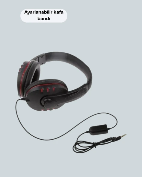 Kırmızı  Headset Mikrofonlu Sağlam Kablolu Konforlu - Resim 3
