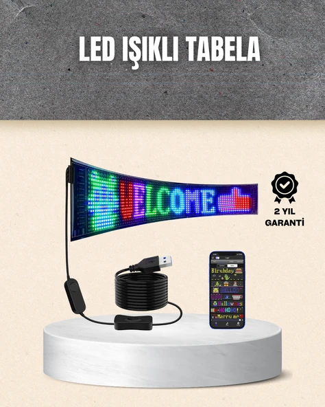 RGB Kayar Yazılı LED Reklam Ekranı – USB Bağlantılı Esnek Tasarım ürün görseli 1