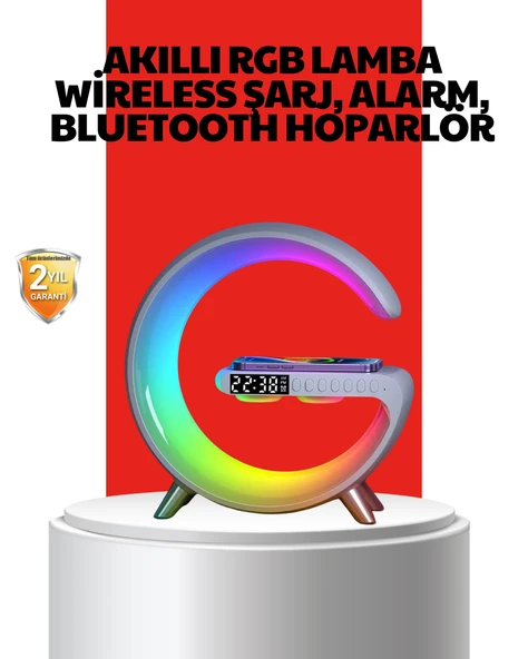 Kablosuz Şarjlı Atmosfer Lambası Bluetooth Hoparlör ve Akıllı Alarm Özellikli ürün görseli 1