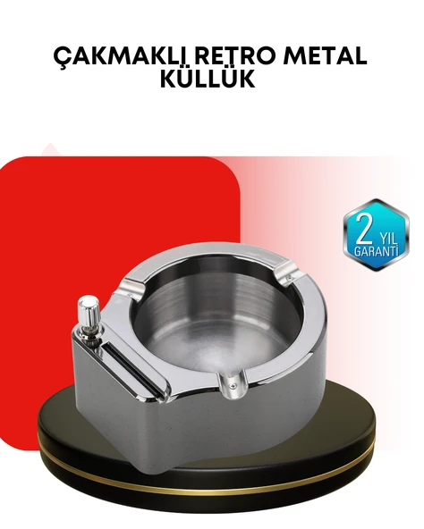 Paslanmaz Çakmaklı Küllük Modern Masa Üstü Aksesuar ürün görseli 1