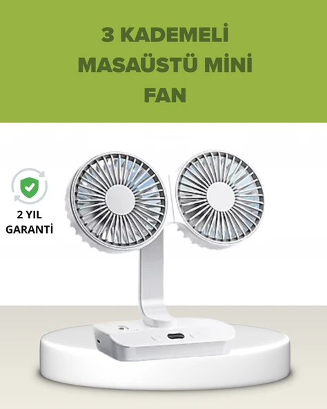 Çift Kafalı Masaüstü ve Duvar Tipi Sessiz USB Şarjlı Fan ürün görseli 1