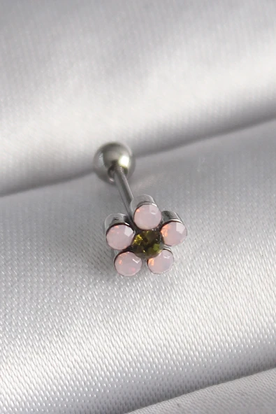 316L Çelik Gümüş Renk Zirkon Taşlı Çiçek Tragus Piercing ürün görseli 1