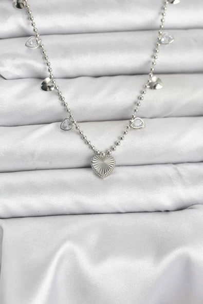 Pirinç Gümüş Renk Kalp Model Kadın Ke ürün görseli 1