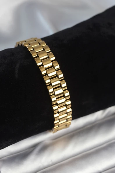 316L Çelik Gold Renk 12 mm Kalınlık Erkek Bileklik ürün görseli 1