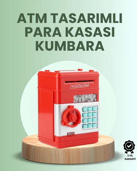 Kırmızı ATM Kasa Tipi Para Biriktirme Kumbarası ürün görseli 1