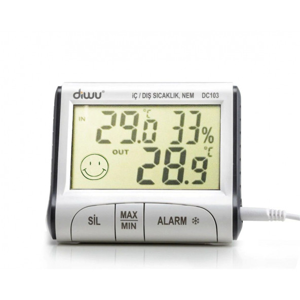 Diwu DC103 İç Dış Max-Min Prob Termometre Nem Ölçer - Resim 2