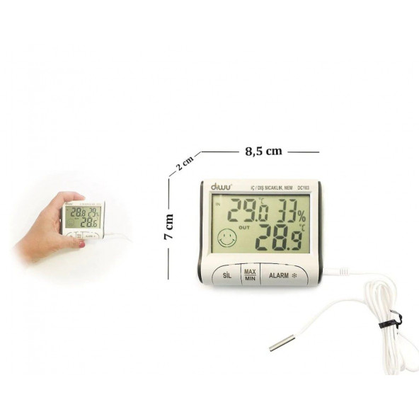 Diwu DC103 İç Dış Max-Min Prob Termometre Nem Ölçer - Resim 4