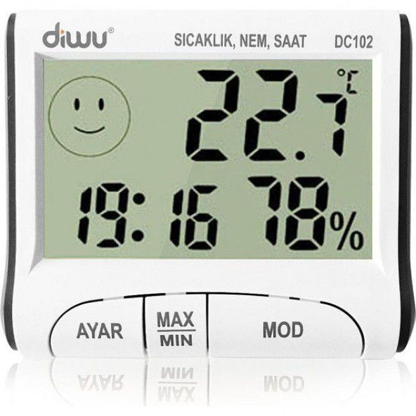 Diwu Dc102 İç Mekan Termometre Nem Ölçer Saat ürün görseli 1