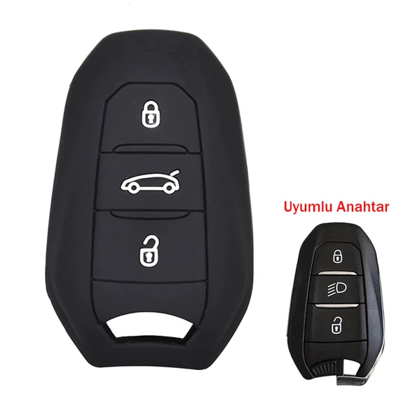 Peugeot 208 308 508 3008 5008 Uyumlu Silikon Oto Anahtar Kumanda Kabı Kılıf Siyah ürün görseli 1