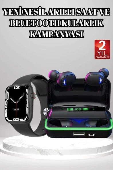 Ucuz ve Kaliteli Kulaklıklı Saat Seti Bluetooth Bağlantılı Akıllı Saat ve Kulaklık ürün görseli 1
