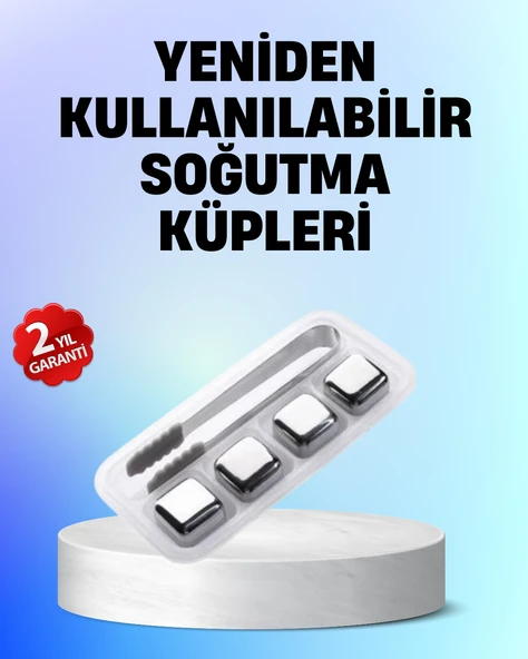 Yeniden Kullanılabilir 304 Çelik Metal Buz Küpleri 4'lü Set ürün görseli 1