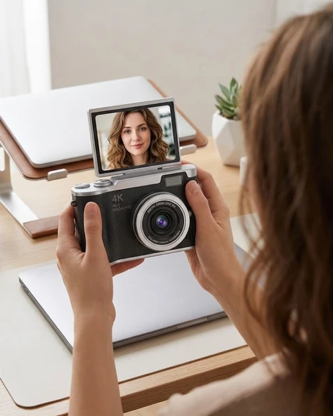 Kompakt 4K Dijital Kamera 48 MP Sensör 8X Zoom Flip Ekran Vlog ve Selfie Uyumlu ürün görseli 1