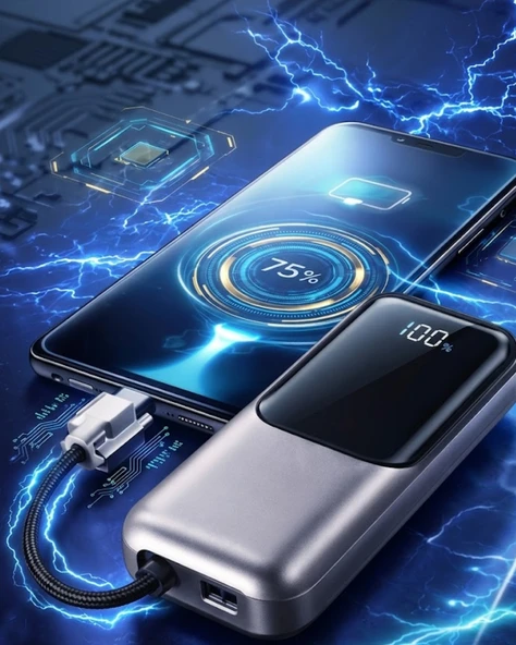 Dijital Göstergeli 13000 mAh Süper Hızlı Şarj Destekli Taşınabilir Powerbank ürün görseli 1