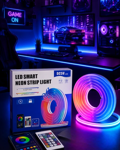 RGB Neon Led Şerit Işık Kumandalı USB Girişli Su Geçirmez Şerit Led ürün görseli 1