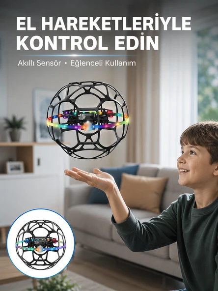 LED Işıklı Futbol Topu Mini Drone Akıllı Sensörlü El Kontrollü ürün görseli 1