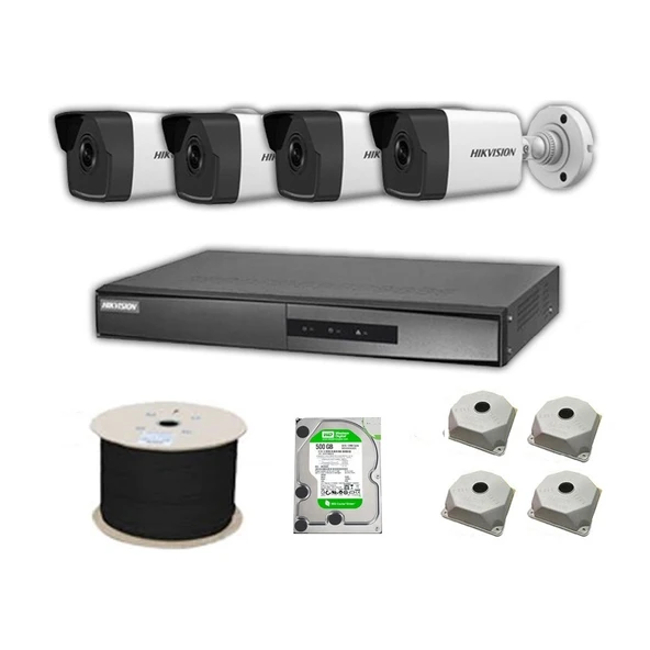 Hikvision 2mp Mikrofonlu 4 Kameralı 1 tb Disk Tak Çalıştır Hazır Ip Kamera Seti ürün görseli 1