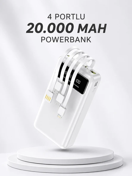 Powerbank Şarj Cihazı 4 Çıkışlı 20.000 MAH Powerbank Kompakt Yüksek Kapasiteli Hızlı Şarj ürün görseli 1