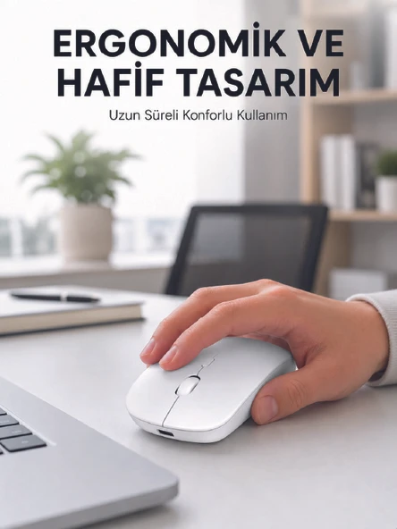 Profesyonel Kablosuz Bluetooth Mouse Çift Modlu Şarjlı Ergonomik Fare ürün görseli 1