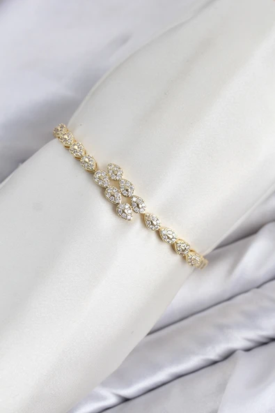 CM Damla Model Zirkon Taşlı VIP Seri Gold Renk Pirinç Kadın Bileklik ürün görseli 1