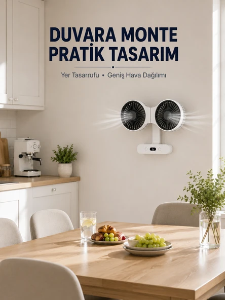 Dijital Göstergeli Çift Fan Başlıklı Masa Vantilatörü ürün görseli 1