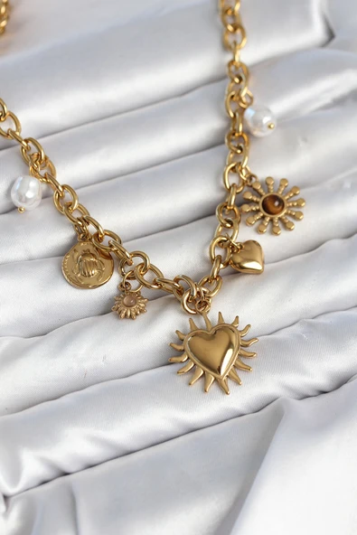 316L Çelik Gold Renk Charmlı Model Kadın Ke ürün görseli 1