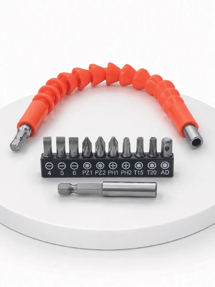 12 Parça Esnek Bits Uç Seti 300 mm Esnek Şaftlı Tornavida Uç Seti - Resim 2