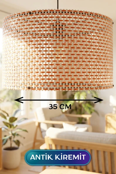 Antik Kiremit Hasır Kumaş Başlıklı Sarkıt Avize 35 CM ürün görseli 1