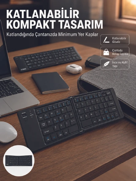Kablosuz Katlanabilir Bluetooth Klavye Telefon Tab Bilgisayar Uyumlu ürün görseli 1