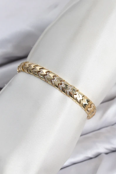 CM Kalın Yılan Model Zirkon Taşlı VIP Seri Gold Renk Pirinç Kadın Bileklik ürün görseli 1
