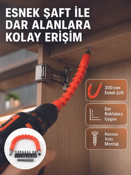 12 Parça Esnek Bits Uç Seti 300 mm Esnek Şaftlı Tornavida Uç Seti ürün görseli 1