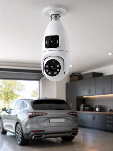 WiFi Çift Lens Ampul Kamera Akıllı Ev Güvenliği - Resim 3
