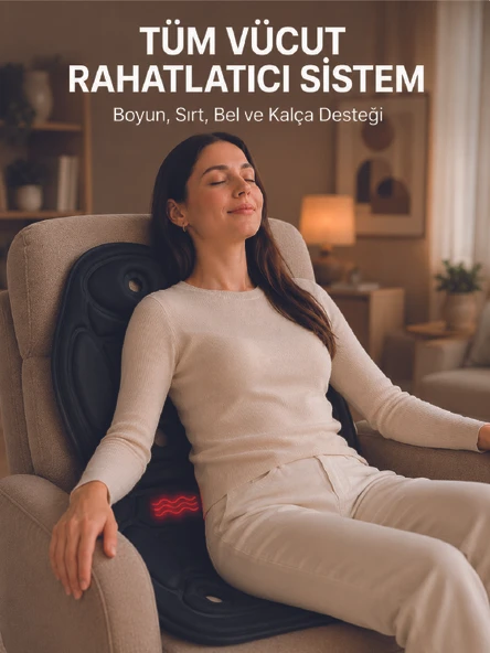 Titreşimli Isıtmalı Koltuk Tipi Masaj Minderi Ergonomik Tasarım ürün görseli 1