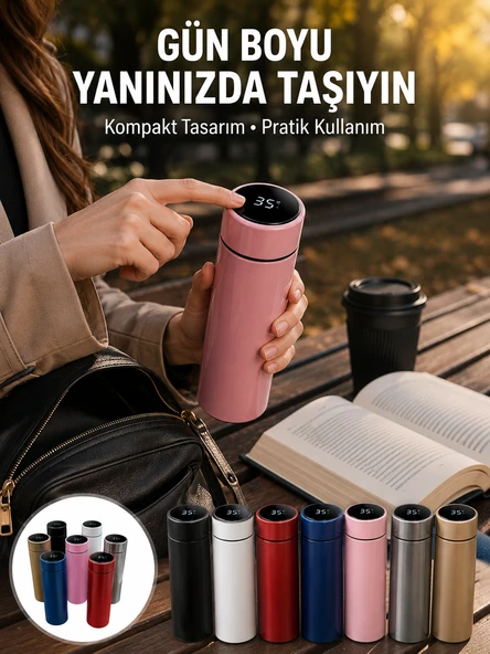 LED Sıcaklık Ölçerli 250 ml Yalıtımlı Termos Şişe Yeni Nesil ürün görseli 1
