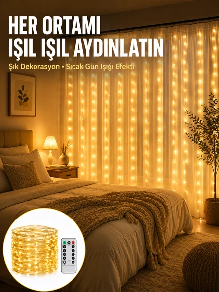 Dekoratif Perde Peri Led Günışığı Renk 8 Fonksiyonlu Işık Yeni Nesil ürün görseli 1