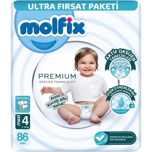 Premium Bebek Bezi Ultra Fırsat Paketi 4 Beden 714 Kg 86 Adet ürün görseli 1