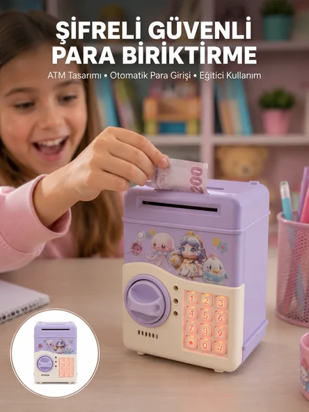 Çocuklar İçin Elektronik Şifreli Para Biriktirme Kumbarası Mor ürün görseli 1