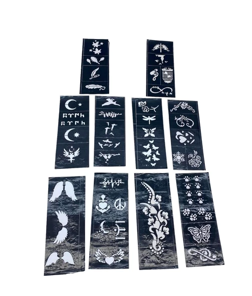 Karışık Desenli Tüp Kına Şablonu - 10'lu Paket - 8x20 cm ürün görseli 1