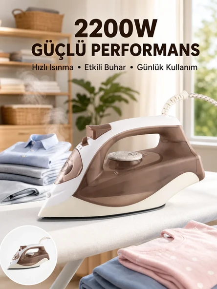 Buharlı Ütü 2200W Kireç Önleyici Self Clean Damlatmaz Kahverengi ürün görseli 1