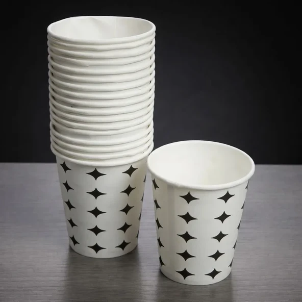 Siyah Yıldız Desenli Karton Bardak - 7 Oz - 50'li Paket ürün görseli 1