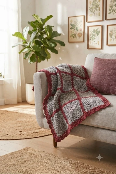 El Örgüsü Tek Kişilik Patchwork Tam Boy Kalın Battaniye ürün görseli 1