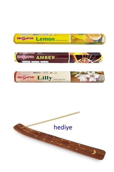 3 Paket 20 Çubuklu Tütsü Limon - Amber - Lilly - Kayık Hediyeli ürün görseli 1