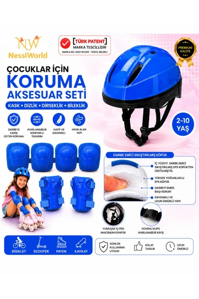 Bisik Kaykay Paten Çocuk Kaskı Ve Dizlik Set MAVİ/MAVİ ürün görseli 1