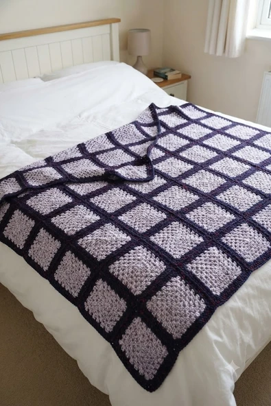 El Örgüsü Renkli Patchwork Büyük Boy Battaniye (135x195) ürün görseli 1