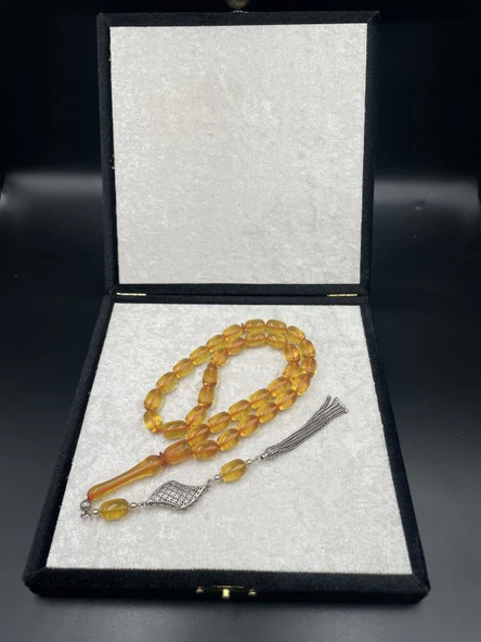 925 Ayar Gümüş Dizayn Ateş Kehribar Tespih – 12x8 mm ürün görseli 1