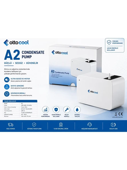 Ottocool A2 Aplik Drenaj Pompası Duvara Montajlı Drenaj Pompası 21 Db - 12 Metre - 40 Litre - 45.000 Btu ürün görseli 1