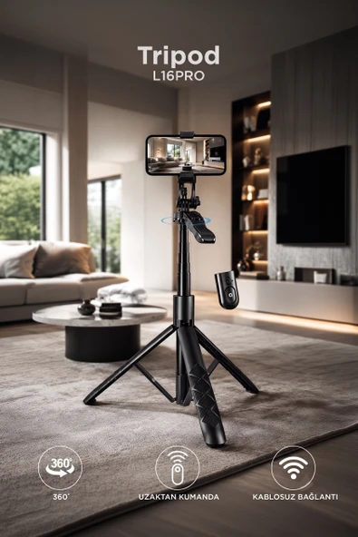Tripod Kumandalı 153CM Android Ios Go Pro Uyumlu Selfie Çubuğu L16 Pro ürün görseli 1