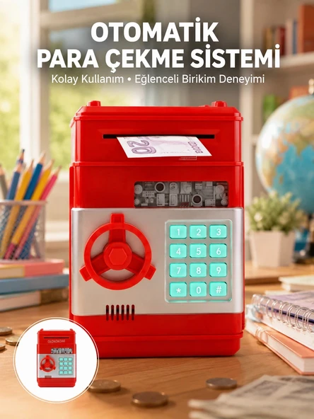 Kırmızı Şifreli Atm Kasa Para Yutan Kumbara ürün görseli 1