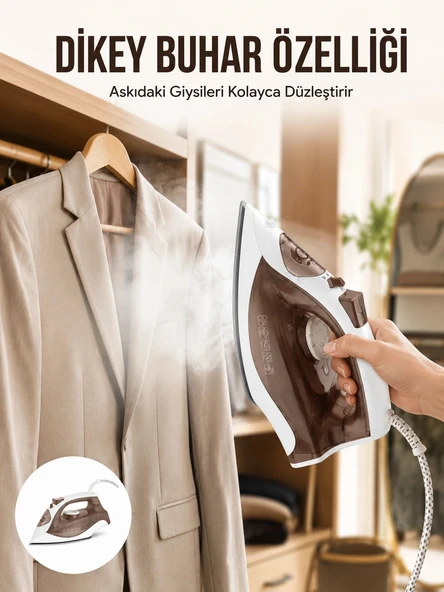Kahverengi Buharlı Ütü 2200w Sürekli Buhar 120 G Şok Buhar ürün görseli 1