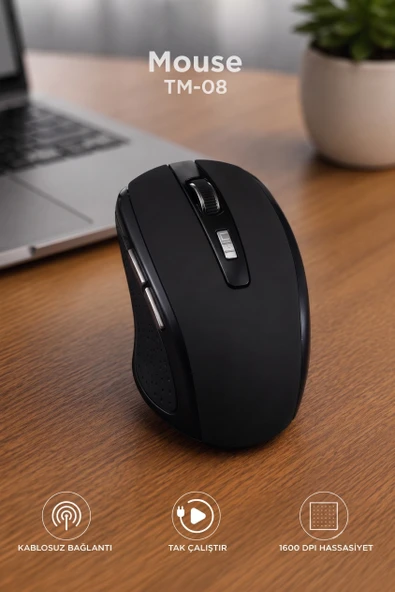 Mouse Yan Tuşlu Optik Kablosuz Fare TM08 ürün görseli 1